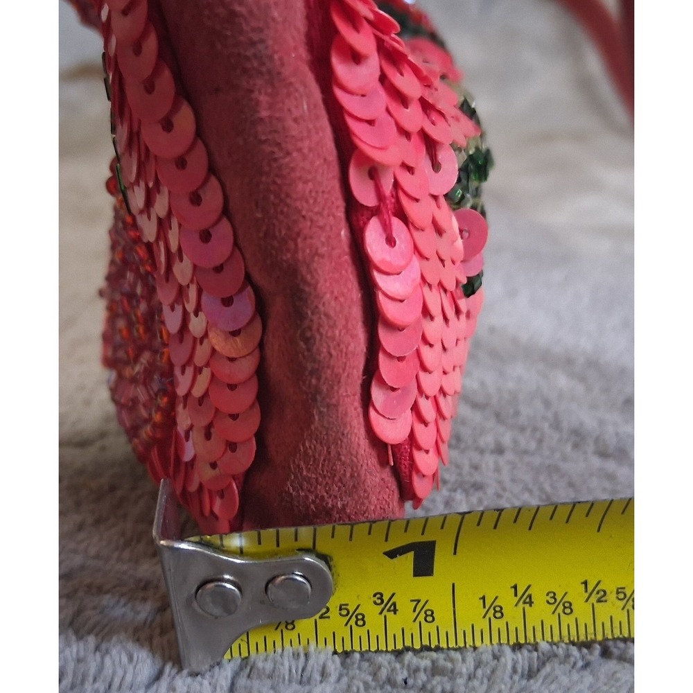 Vintage Cache Red Beaded Sequin Rose Floral Baguette Shoulder Bag Y2K Evening - Picture 10 of 14